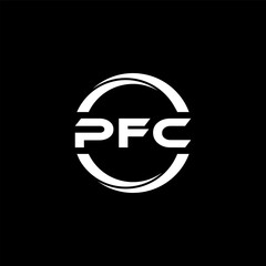 PFC letter logo design with black background in illustrator, cube logo, vector logo, modern alphabet font overlap style. calligraphy designs for logo, Poster, Invitation, etc.