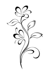 floral design with a stylized flower on a stem with leaves and curls. graphic decor