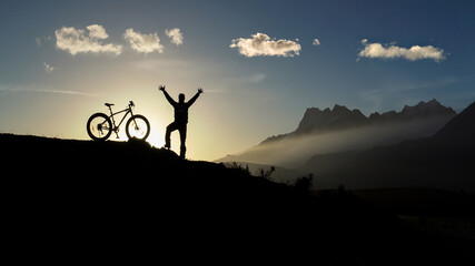 The pleasure and peace of being in nature with mountain biking - obrazy, fototapety, plakaty