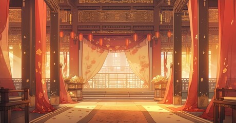 anime style background chinese asia japan china architecture, ai - obrazy, fototapety, plakaty