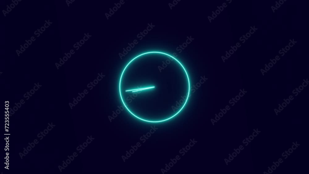 Poster neon light analog clock isolated animated on black background