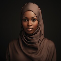 Beautiful woman wearing a brown hijab, Fictional character created by Generated AI.
