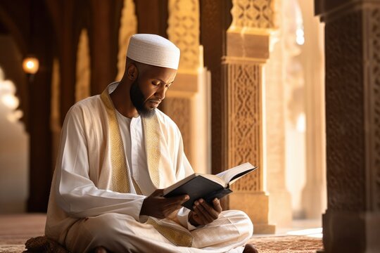 Muslim man reads Quran in a Mosque