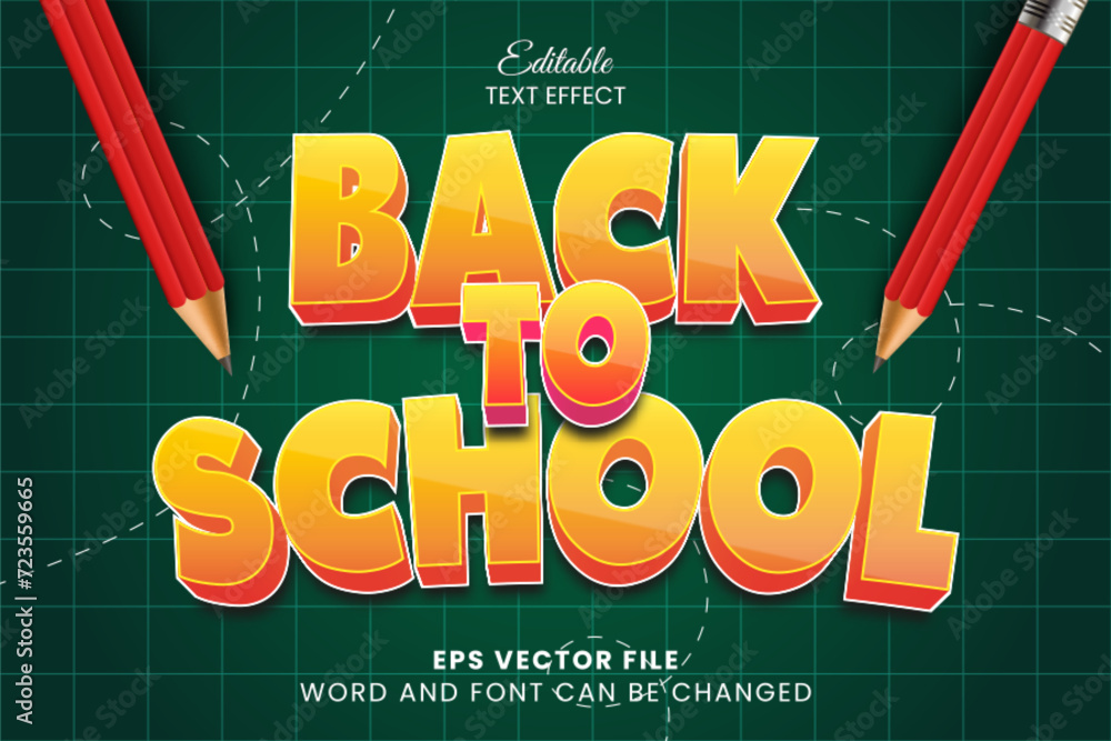 Poster back to school 3d editable vector text effect. school text style