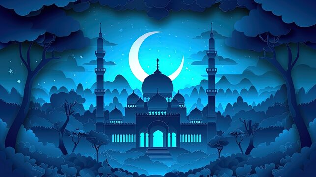 Blue Night Mosque Illustration