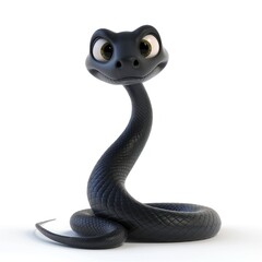 Fototapeta premium Black snake on a white background in cartoon style 