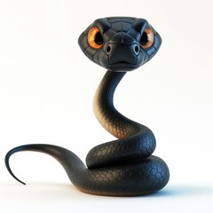 Fototapeta premium Black snake on a white background in cartoon style 
