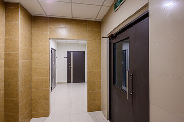 interior public place, house entrance. doors, walls, corridors staircase