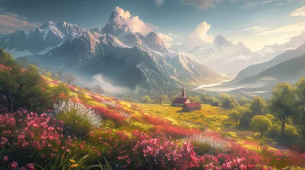 Foto op Canvas alpine meadow in the mountains © Olya Fedorova