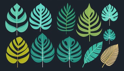 Tropical Leaves in Flat Style - Vector Illustration