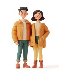 Guy and girl in 3D style on a white background
