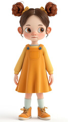 Little cute girl in 3D cartoon style dress. Isolated on the white background.

