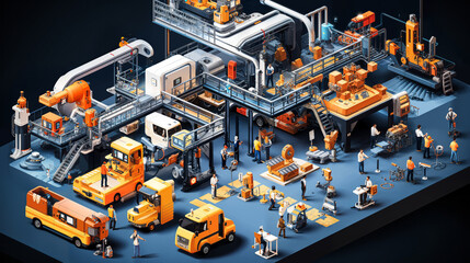 Revolutionizing Industry: An Isometric Illustration of Automation and Industry 4.0