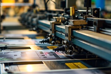 Fototapeta premium Close-up of Modern manufacturing equipment working on the print typography factory