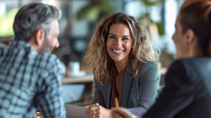 Confident Businesswoman Smiling During Meeting