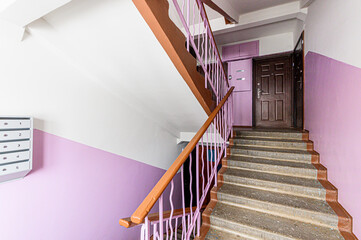 interior public place, house entrance. doors, walls, corridors staircase stairs, steps