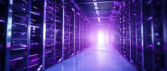 Futuristic Data Center background. High Performance Operation of Network Devices
