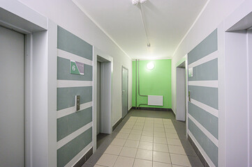 interior public place, house entrance. doors, walls, corridors staircase