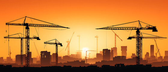 Construction site at sunset