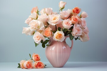 Beautiful Pink Vase with Orange Roses