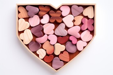 A Box Full of Heart-Shaped Wooden Painted Decorations