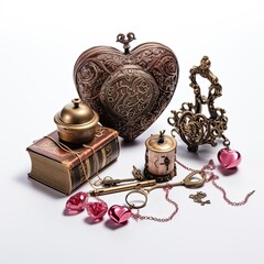 Vintage Heart-Shaped Box with Roses and Other Antiques