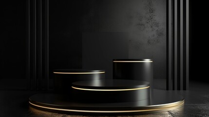 3d rendering black background product podium stand