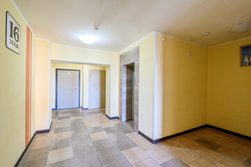 interior public place, house entrance. doors, walls, corridors staircase