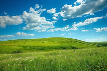 Obraz premium green field and blue sky