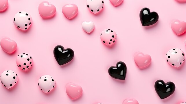 Heart-shaped confetti with small hearts and cartoonish ladybugs