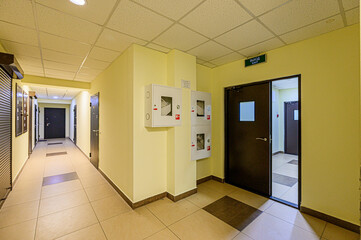 interior public place, house entrance. doors, walls, corridors staircase