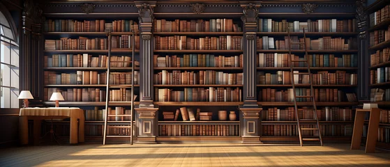 Fototapeten  ancient bookshelves full of Old ancient books  and manuscripts © Nina