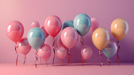 Elegant happy birthday with realistic balloons, generative ai