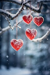 Heart-Shaped ornaments hanging on a tree
