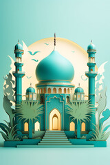 Illustration of Abstract Paper Cut  Happy Ramadan Kareem