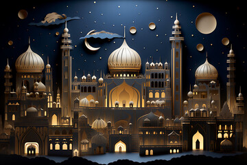 Illustration of Abstract Paper Cut  Happy Ramadan Kareem