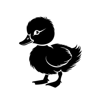 Cute Baby Duck Logo Monochrome Design Style