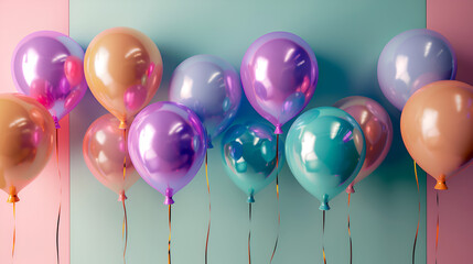 Elegant happy birthday with realistic balloons, generative ai