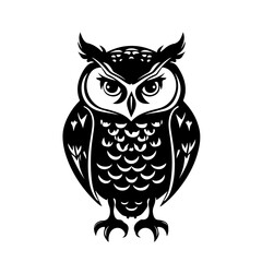 Cute Owl Logo Monochrome Design Style