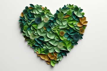 Heart made from leaves with a variety of plants and wildflowers