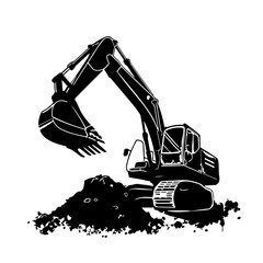 Demolition Excavator Logo Monochrome Design Style - obrazy, fototapety, plakaty