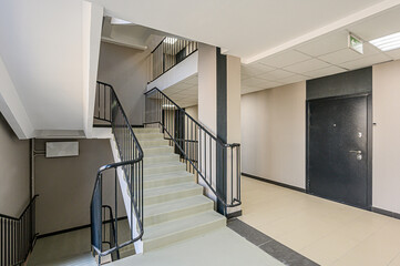 interior public place, house entrance. doors, walls, corridors staircase