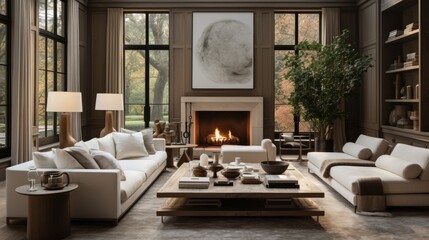 home interior design concept with cosy living room design by farm house scheme concept living room with wooden decorate light from window sofa and comfort ambient atmoshere home design