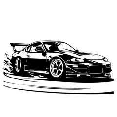 Drifting Cars Logo Monochrome Design Style