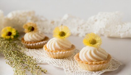 ミモザのイメージのタルト菓子　美しいスイーツ