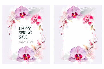 胡蝶蘭の水彩画。花のおめでとうカードデザイン、Generative AI - obrazy, fototapety, plakaty