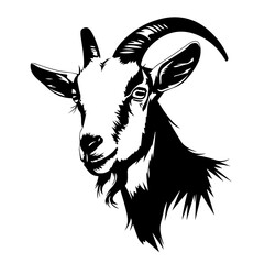 Farm Goat Logo Monochrome Design Style - obrazy, fototapety, plakaty