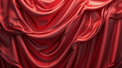 Obraz premium Abstract flow of red curtain pattern smooth details. Satin shiny red curtain type. Background.