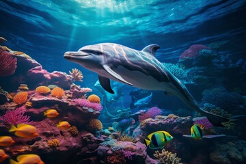 Dolphins in colorful underwater