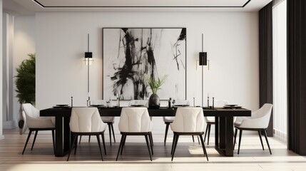 dining room black and white look that’s modern slightly glam and minimal leather faux leather...